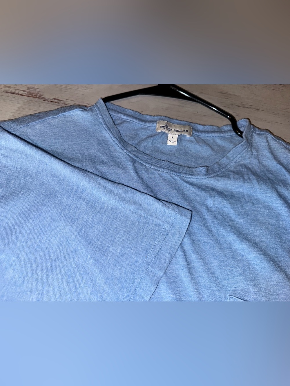 Peter Millar Seaside Summer Soft Pocket Tee Mens L Blue Pima Cotton Modal